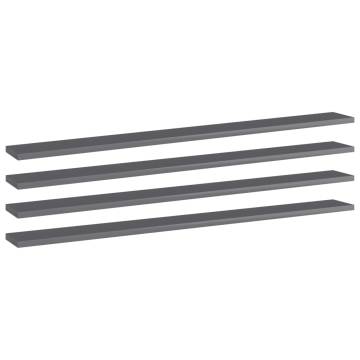 High Gloss Grey Bookshelf Boards - 4 pcs | 100x10x1.5 cm