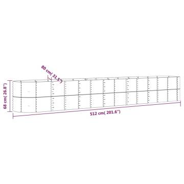 Powder-coated Steel Garden Raised Bed - 512x80x68 cm Grey