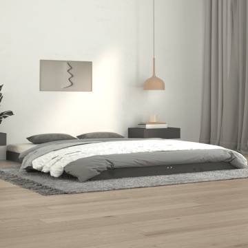 Grey Bed Frame 140x190 cm - Solid Pine Wood | HipoMarket