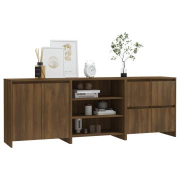 3 Piece Sideboard in Brown Oak - Stylish & Practical Storage