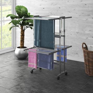 2-Tier Laundry Drying Rack with Wheels - Silver 60x70x106 cm