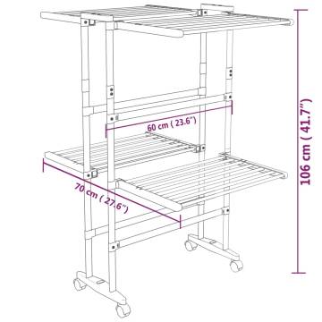 2-Tier Laundry Drying Rack with Wheels - Silver 60x70x106 cm