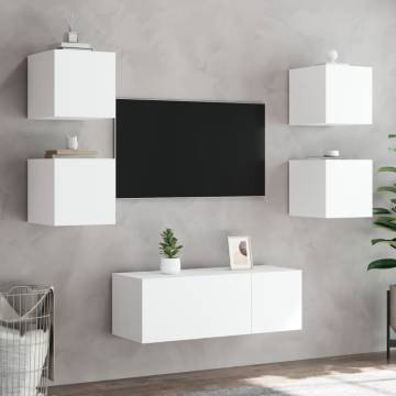 Stylish TV Wall Cabinet with LED Lights - White 30.5x35x30 cm