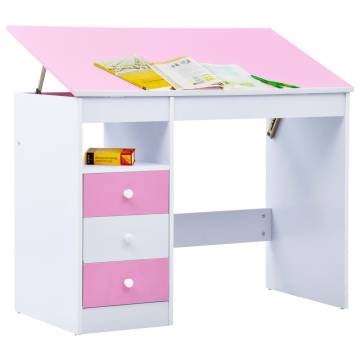 Children Drawing Study Desk - Tiltable Pink & White | HipoMarket