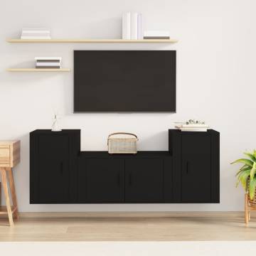 3 Piece TV Cabinet Set - Black Engineered Wood | HipoMarket