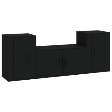 3 Piece TV Cabinet Set - Black Engineered Wood | HipoMarket