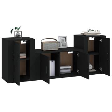 3 Piece TV Cabinet Set - Black Engineered Wood | HipoMarket