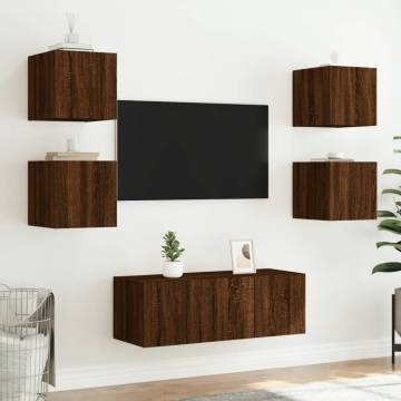 TV Wall Cabinet with LED Lights - Brown Oak | HipoMarket