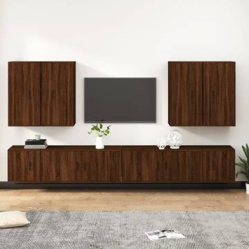 8 Piece TV Cabinet Set - Brown Oak Engineered Wood | HipoMarket