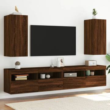 Stylish LED TV Wall Cabinets - Brown Oak (2 pcs) | HipoMarket UK