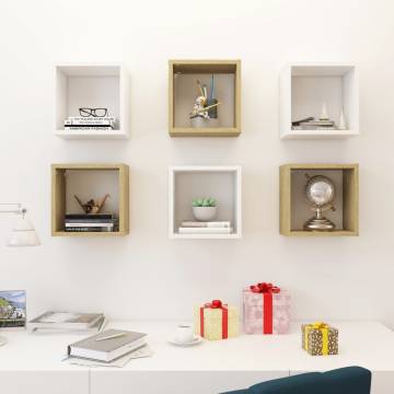 Wall Cube Shelves (6 pcs) - White & Sonoma Oak - 26x15x26 cm