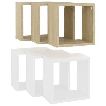 Wall Cube Shelves (6 pcs) - White & Sonoma Oak - 26x15x26 cm