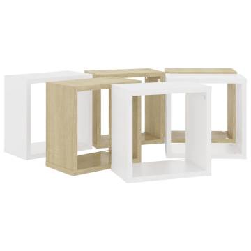 Wall Cube Shelves (6 pcs) - White & Sonoma Oak - 26x15x26 cm