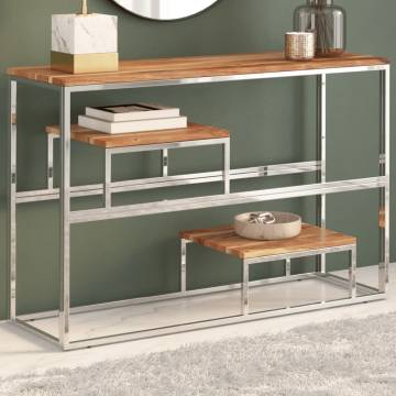 Elegant Silver Stainless Steel & Acacia Console Table | HipoMarket