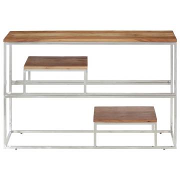 Elegant Silver Stainless Steel & Acacia Console Table | HipoMarket