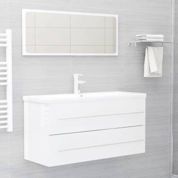 Stylish 2 Piece High Gloss White Bathroom Furniture Set