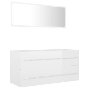 Stylish 2 Piece High Gloss White Bathroom Furniture Set