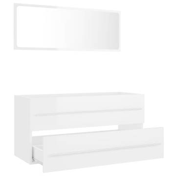 Stylish 2 Piece High Gloss White Bathroom Furniture Set