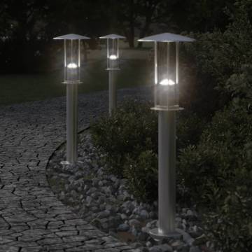 3pcs Outdoor Floor Lamps - Silver Stainless Steel | HipoMarket