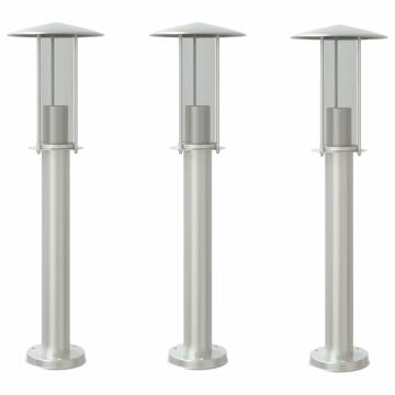 3pcs Outdoor Floor Lamps - Silver Stainless Steel | HipoMarket