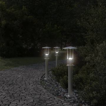 3pcs Outdoor Floor Lamps - Silver Stainless Steel | HipoMarket