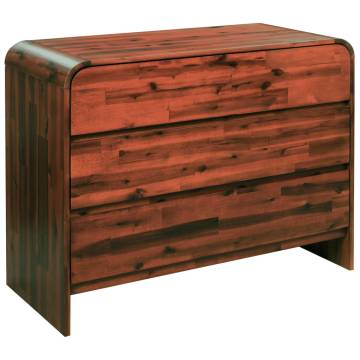 Solid Acacia Wood Chest of Drawers - 90x37x75 cm