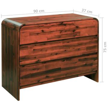 Solid Acacia Wood Chest of Drawers - 90x37x75 cm