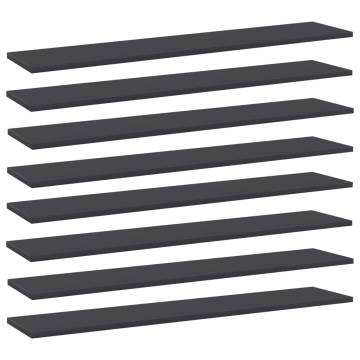 8 pcs Grey Bookshelf Boards - Engineered Wood (100x20x1.5 cm)