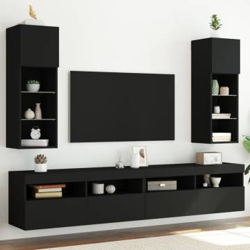 Stylish Black TV Cabinets with LED Lights – 2 pcs 30.5x30x90 cm