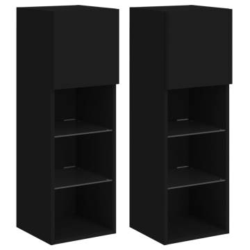 Stylish Black TV Cabinets with LED Lights – 2 pcs 30.5x30x90 cm