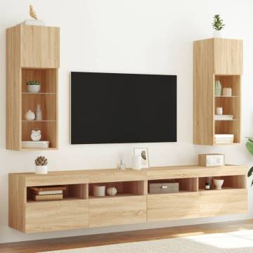 Stylish TV Cabinets with LED Lights - Sonoma Oak - 2 pcs