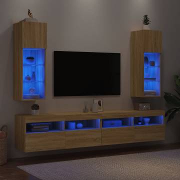 Stylish TV Cabinets with LED Lights - Sonoma Oak - 2 pcs