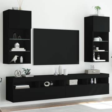 Stylish Black TV Cabinets with LED Lights - 2 pcs Set