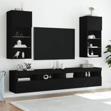 Stylish Black TV Cabinets with LED Lights - 2 pcs Set