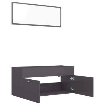 2 Piece High Gloss Grey Bathroom Furniture Set | HipoMarket