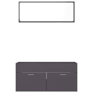 2 Piece High Gloss Grey Bathroom Furniture Set | HipoMarket