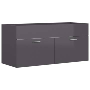 2 Piece High Gloss Grey Bathroom Furniture Set | HipoMarket