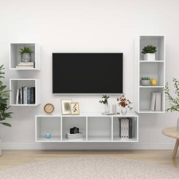 4 Piece High Gloss White TV Cabinet Set | Stylish Storage