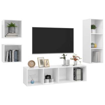 4 Piece High Gloss White TV Cabinet Set | Stylish Storage