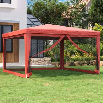Party Tent with 4 Mesh Sidewalls Red 4x4 m HDPE | Hipo Market