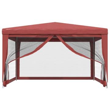 Party Tent with 4 Mesh Sidewalls Red 4x4 m HDPE | Hipo Market