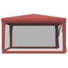 Party Tent with 4 Mesh Sidewalls Red 4x4 m HDPE | Hipo Market