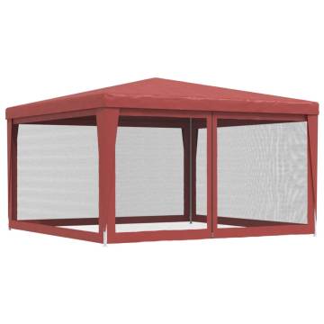 Party Tent with 4 Mesh Sidewalls Red 4x4 m HDPE | Hipo Market