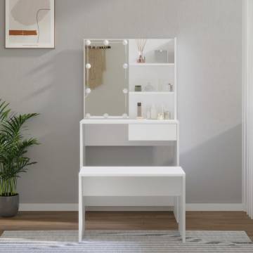 Dressing Table Set with LED - Stylish White Engineered Wood