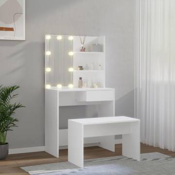 Dressing Table Set with LED - Stylish White Engineered Wood