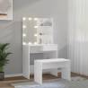 Dressing Table Set with LED - Stylish White Engineered Wood