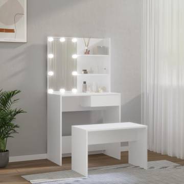 Dressing Table Set with LED - Stylish White Engineered Wood