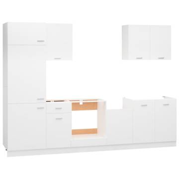 7 Piece Kitchen Cabinet Set - Elegant White Engineered Wood