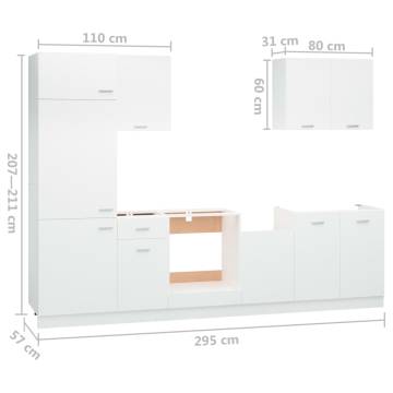 7 Piece Kitchen Cabinet Set - Elegant White Engineered Wood