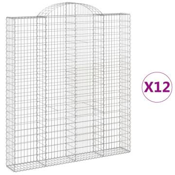 Arched Gabion Baskets - 12 pcs Galvanised Iron | Hipomarket